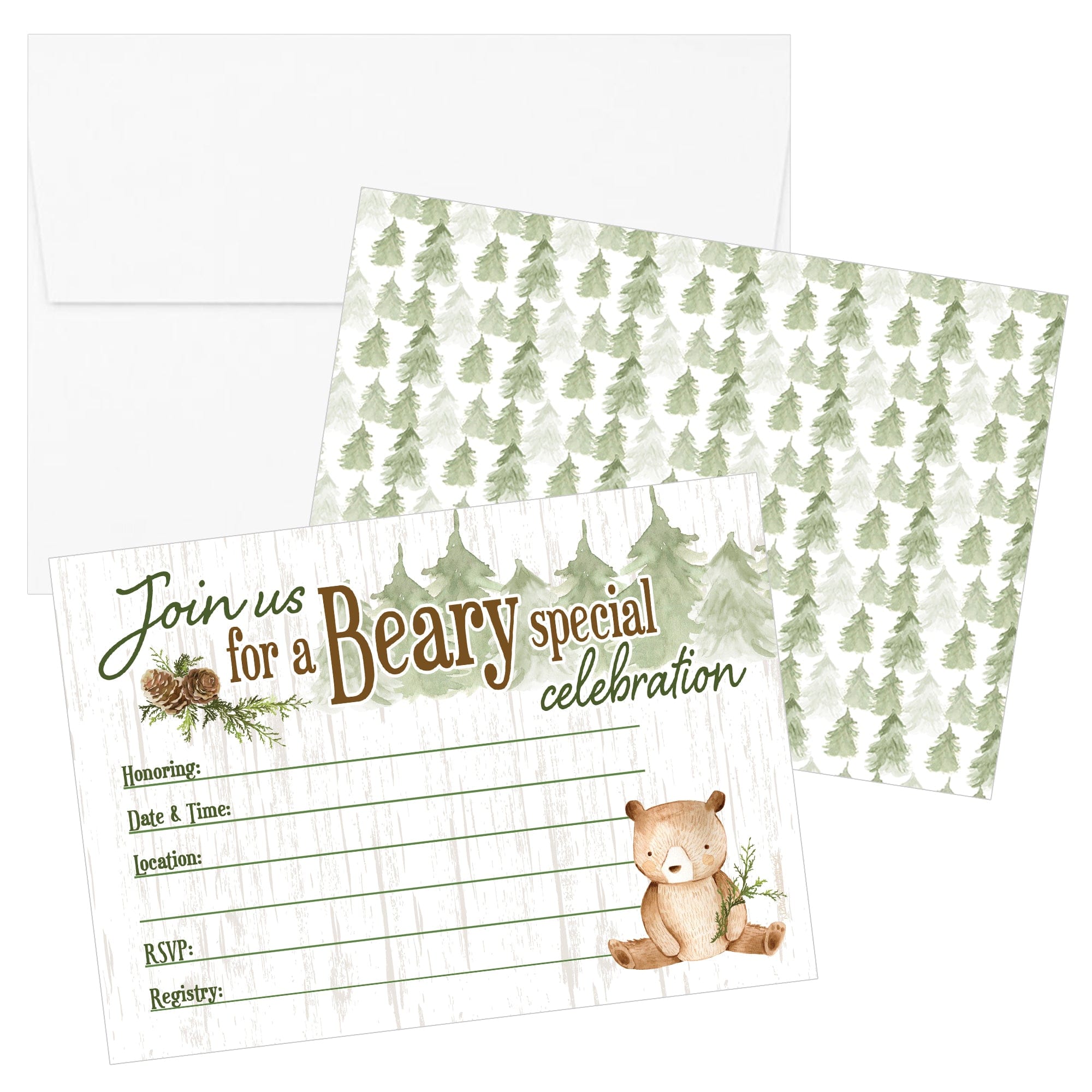 Woodland Bear Baby Shower Party Invitations – 10 Cards